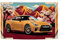 90 x 152 cm Rennwagenflagge mit vier Messingösen, orangefarbenes Rennauto mit Bergen und Sakurabaum im Hintergrund, Banner im japanischen Stil für Wanddekoration, Vintage GTR Fans Garagenbanner