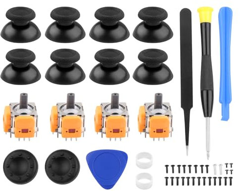 SRunDe 4 Pièces Kit Réparation Joystick PS5, Analogiques 3D pour PS5 Contrôleur, avec 8 Pièces Joystick Thumbstick, Joystick Analogique pour PS5 Manette