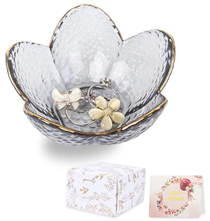 Nideen Gifts for Women Trinket Dish, Glass Jewellery Tray with Gift Box
