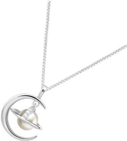 VALICLUD Planeten-Mond-Halskette jahrestag mama halskette wedding gastgeschenke Jahrestagsgeschenk birthday Perlenkette mit Planeten Perlenkette für Damen Legierung Silver