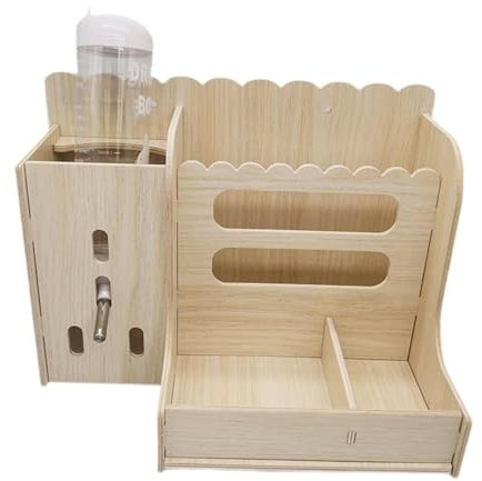 FewNvWa Hay Dispenser for Small Animals, Wooden Feeding Holder for Rabbits, with kettle
