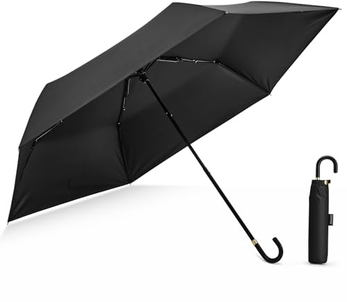 G4Free Mini Travel Umbrella UPF 50+ Ultralight Slim UV Protection Parasol, Compact Umbrella for Sun & Rain, Portable with J Hook Curved Handle Japanese Style