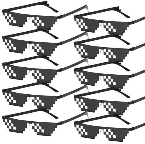 10er Thug Life Sonnenbrille: Pixel Sonnenbrille Partybrille Mosaik Brille 8 Bit Pixel Mosaik Gläser MLG Party Brille Lustige Brillen für Fasching, Musikfestivals, Party, Bar, Geburtstagsfeier