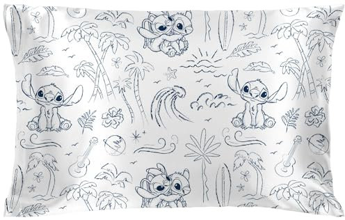 Funda de almohada de satén de Lilo and Stitch de Disney, tamaño estándar, 50 x 75 pulgadas, suave, sedosa, color blanco