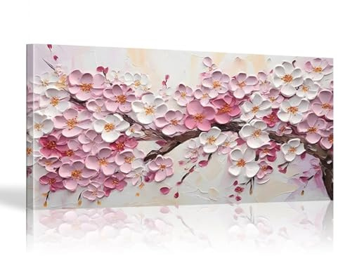 18meng Art Wandbilder XXL Abstrakte Rosa Blumen Baum 70x50 cm 1 tlg Groß Leinwand Bilder Wand Deko Bilder Wohnzimmer Schlafzimmer Leinwandbild Kunstdruck Wand Poster Ungerahmt