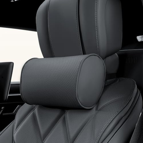 Dapucarin Auto Nackenkissen, Weichheit Kopfstütze Kissen Leder, 100% Memory Foam und Atmungsaktiver Abnehmbarer Abdeckung, Reisekissen für Auto, Zuhause und Büro, Schwarz, 1 Stück