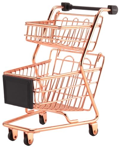 Kueohse Mini Doppel Schichten Einkaufs Wagen Modell Schmiede Supermarkt Trolley Metall Rose Gold Ablage Korb Rose Gold