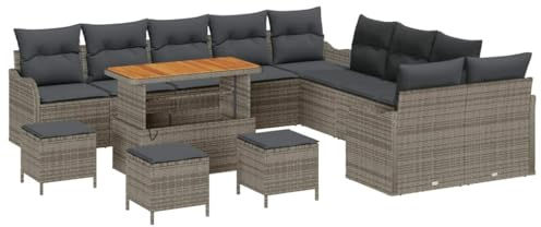 vidaXL Garten-Sofa-Set mit Kissen 14 pcs Grau 110 x 55 x 71 cm, Garten und Terrasse, modernes Loungemöbel, verstellbare Füße, Flexible Sitzgelegenheit für entspannte Stunden