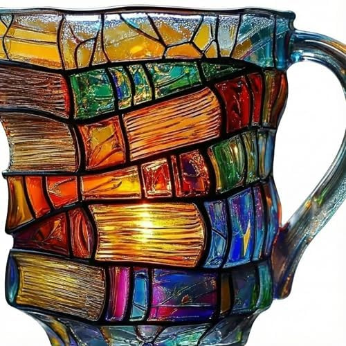 Gestapelte buchtasse 3d tassen - Hochborosilikatglas Kaffeetasse, Mehrfarbiges Kristalldesign, Spülmaschinenfest Geschenk für Buchliebhaber