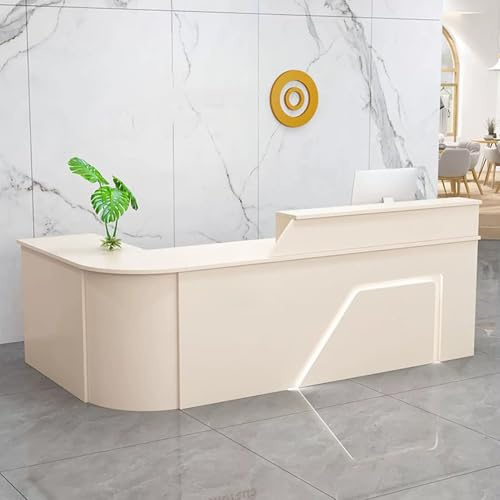 Empfangstresen in L-Form mit Theke und Lichtern, 120 cm Rezeption für Kasse, Lobby und Geschäft, moderne Büromöbel, Beige