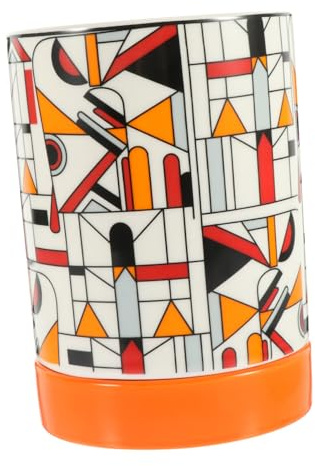 ANDRESLAD Ceramic Double-layer Chopsticks Holder Kitchen Utensils Organizer Drainage Orange Geometric Design for Home Kitchenware Storage