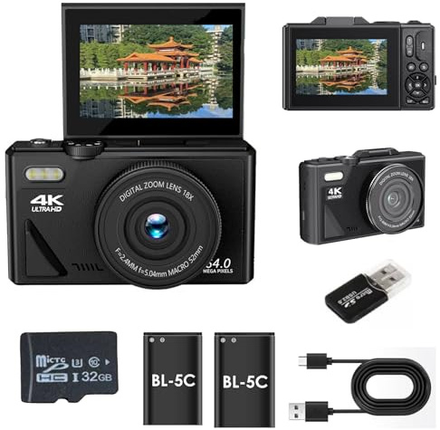 Cliktric - Fotocamera digitale compatta da 64 MP, 4 K, con schermo IPS da 3, zoom 18x, anti-shake e funzione webcam, per bambini e principianti