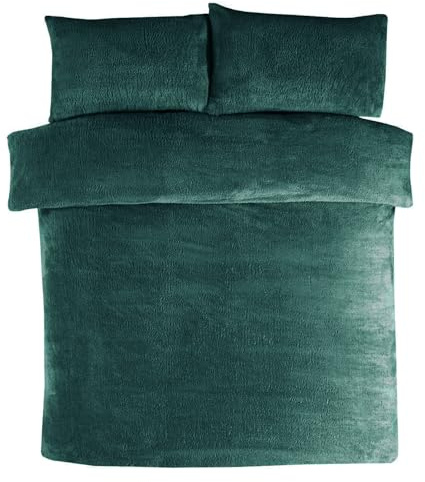 Teddy Fleece Duvet Sets – Super Soft Warm Quilt Cozy Fluffy Bedding Fleece with Pillow Cover Bed Size Single Double King Super King Home linen Accessories Bedding Set (Green, Double)