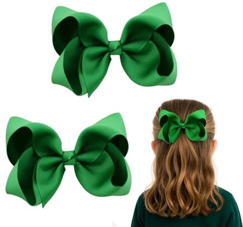 2Pcs Green Hair Bow Clips for Women and Girls – Elegant Spring Summer Hair Accessories, Bowknot Barrettes for Daily Wear, School, Party, Valentine, and Coquette Styling (2Pcs Green)