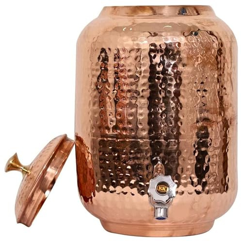 CRAFTSTRIBE Hammered Pure Copper Water Dispenser with Tap | Traditional Indian Copper Tanki for Drinking Water Storage Pot for Home & Kitchen (4 Littre)