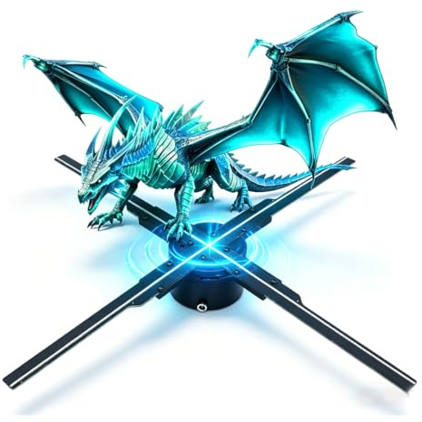 YUEHISY Proiettore con Ventola Ologramma 3D, Display Pubblicitario per Albero di Natale Olografico a LED HD da 45 Cm con APP Bluetooth WiFi Remoto (Spina europea)