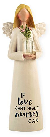 Blossom Bucket Feather & Grace Angel with Flower in Hands Resin Decorative Figurine Resin Nurse with Flowers | Pefect Decortation for Living Room, Bookshelf, Desk, 2 x 5 Inch