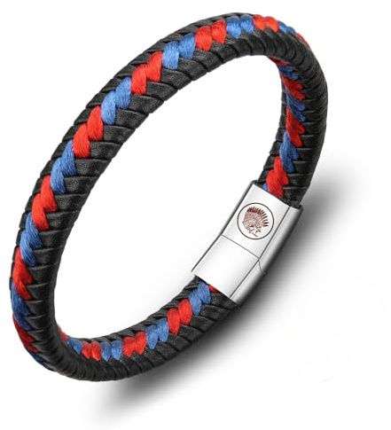 Casisto.J Lederarmband Herren Armband Herren Männer Leder Edelstahl Gravur Schwarz Braun Geflochten mit Magnet Verschluss (rot, 22)