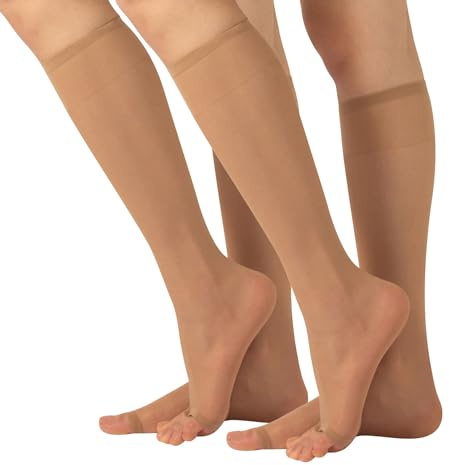 CALZITALY 2 Pairs Sheer Toeless Socks, Knee High Open Toe Pop Socks, 10 Den | Comfort Stay-Up Band for Sandals or Peep Toe Shoes, Cooling Breeze Yarn, Ultra-Sheer, Lightweight Summer Wear. Made in Italy