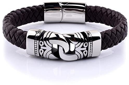 Planetys - Anker Armband Herren und Damen Schwarzes geflochtenes Leder aus 316L Edelstahl
