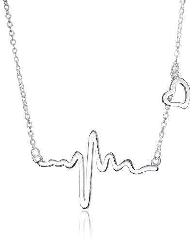 ELBLUVF 925 Sterling Silver EKG Heartbeat Love Cardiogramm Schmuck für Womens