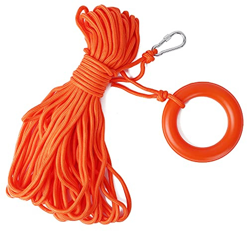 Water Floating Lifesaving Rope 98.4FT, Outdoor Professional Throwing Rope Rescue Lifeguard Lifeline with Bracelet/Hand Ring for Swimming Boating Fishing 800KG Capacity