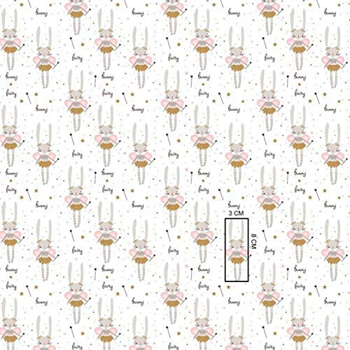 Pingianer 8,98€/m Hase 100% Baumwolle 50x160cm Baumwollstoff Meterware Handwerken Nähen Stoff (Hase als Fee)