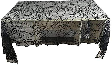 YUIP Halloween Tischdecke Spinnennetz Schwarz Spinnweben,Halloween Deko,Kaminmantel Schal Cover für Karneval Halloween Party Tisch Kamin Dekoration (122 x 244 cm)