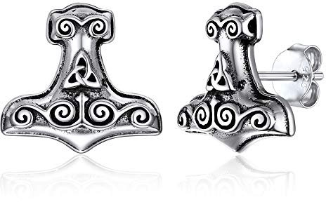 FaithHeart 925 Viking Mjölnir Ohrstecker mit Keltischer Knot Symbol Thors Hammer Ohrstecker mit Knot Silber Retro Wikinger Ohrstecker mit Geschenkebox für Damen Herren