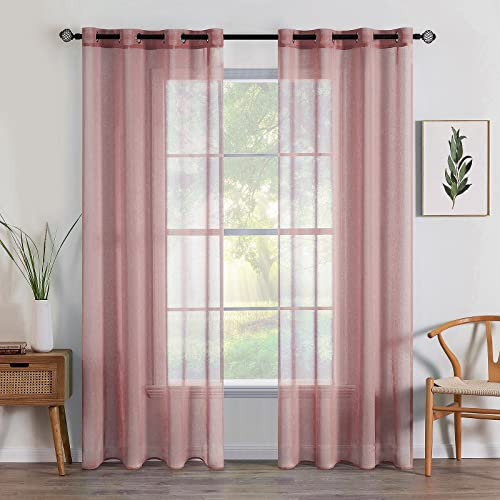 MIULEE Sheer Voile Vorhang Weihnachtsdeko mit Ösen Transparente Optik Gardine Ösenvorhang Ösenschal Transparent Durchsichtig für Schlafzimmer Wohnzimmer 140x145 cm (B x H) 2er Set Schmutziges Rosa