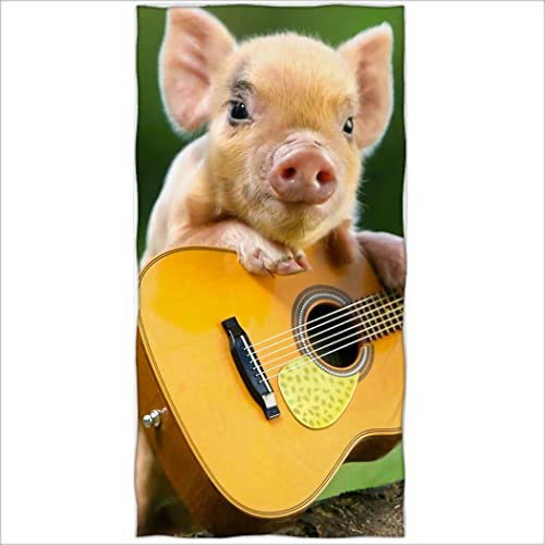 Zomer Strandtuch 70x140cm,Bedrucktes Mikrofaser Badetuch-Nettes kleines Schwein,Gitarre