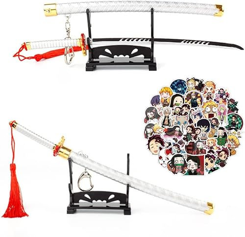 ZNLVZSH Demon Slayer Sword, 11 Mini Toy Samurai Katana Keychain, Anime Character Metal Model Keyring, Scale Model of Weapon Prop for Anime Lovers, Rengoku Kyoujurou