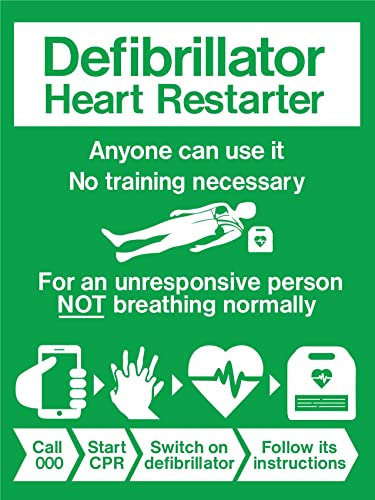 AED Defibrillator-Anweisungsschild, Metall-Blechschild, 20,3 x 30,5 cm, Warnhinweis