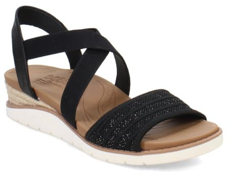 Skechers Women's Arch Fit Beach Kiss Boho Beyond Sandal, Black Knit/Duraleather, 7 UK
