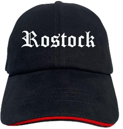 Rostock Cappy - Altdeutsch Bedruckt - Schirmmütze - Schwarz-Rotes Cap OneSize-SchwarzRot