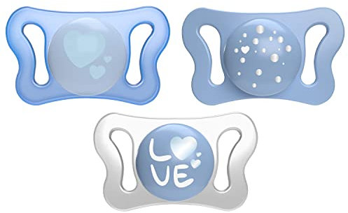 Chicco PhysioForm Micrò, Schnuller für Neugeborene, leicht, mit Mini-Vorteil, ergonomische Form, unterstützt die richtige Entwicklung des Mundes, 0-2 Monate, 2 Stück, hellblau
