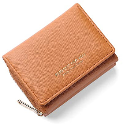 ANYWN Geldbörse Damen klein, Geldbeutel Damen klein, kleines Portemonnaie Damen, Geldtasche klein Damen mit Große Kapazität, Elegante und Süße Damen Geldbeutel mit Großes Münzfach Braun