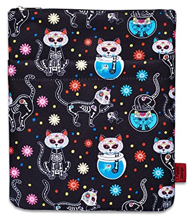 Day of The Dead Cats Buchhülle, Dia De Los Muertos Totenkopf-Buchhüllen für Taschenbücher, Buchhüllen mit Reißverschluss, 27,9 x 21,6 cm
