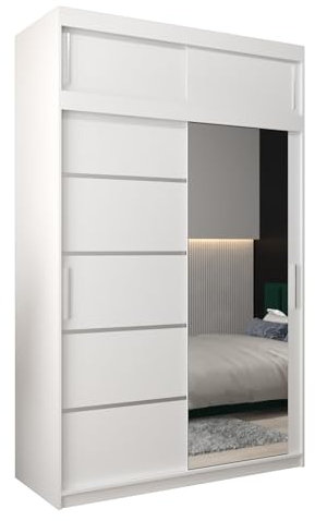 MEBLE KRYSPOL Kleiderschrank mit Spiegel Verona 2 - Garderobenschrank - Schrank Schlafzimmer - Mehrzweckschrank Zwei Schiebetüren - Regalen - Flur Möbel - Kleiderstange Schrank - Allzweckschrank