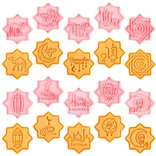 Eid Mubarak-Ausstecher-10-teiliges Eid-Ausstecher-Set, Kunststoff-Ausstecher-Set, achteckige, sternförmige Eid-Element-Ausstecher für Kinder.