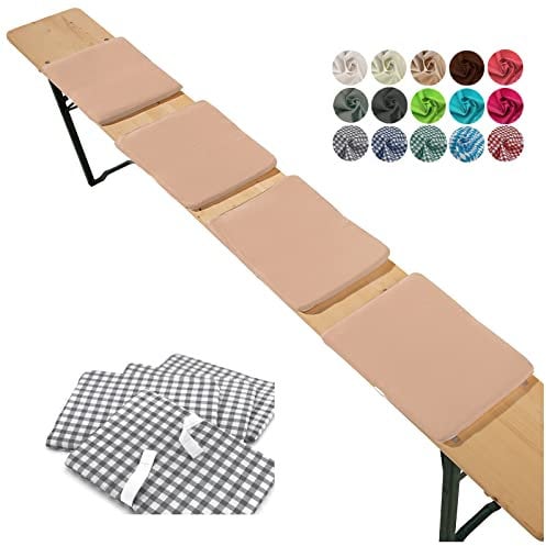 heimtexland ® Sitzkissen 4er Set Bierbank Polster Auflage Bierzeltgarnitur Garten Deko Kissen Typ859 Beige