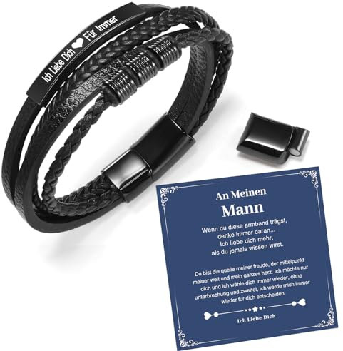CheersLife Weihnachtsgeschenke Geschenke für Männer Ehemann Freund - Weihnachten Lederarmband mit Gravur Ich liebe dich für immer Hochzeitstag Jahrestag Geburtstags Liebesgeschenke für Männer