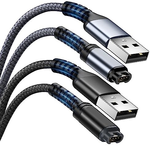 Lot de 2 câbles de charge en nylon tressé pour Garmin Fenix 7 7X 7S 6 6S 5 5S Plus Pro Approach S10 S40 S42 S60 X10 Vivoactive 3 Music 4 4S Noir + Gris 1,2 m