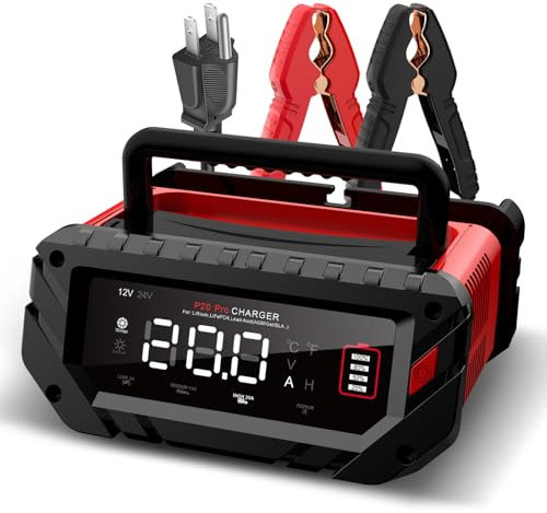 Aorika 20A/10A Smart Car Battery Charger, 12V/24V, Lead-Acid, Lithium, LiFePo4, Automotive, Marine, Truck, Boat, Motorcycle, RV, SUV, ATV, Lawn Mower, Golf Cart, Tricycle, Agricultural Vehicles