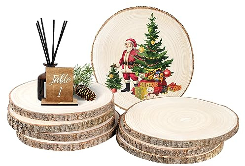8 Stück Holzscheiben, 27,9 - 30,5 cm, große, runde Holzscheiben für Tafelaufsätze, Tische, Holzplatten, rundes Holz, natürliche Holzscheiben zum Basteln, Dekoration, Tafelaufsätze, Schilder usw.