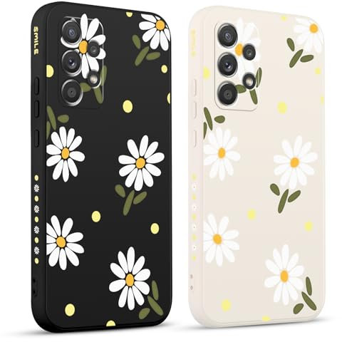 Pnakqil 2 stück Handyhülle für Samsung Galaxy A52 5G 6.5, Blumen Hülle Gänseblümchen Chrysantheme Bemaltes Muster süß Aesthetic Silikon Schutzhülle Tasche Schön Mädchen Kameraschutz Case