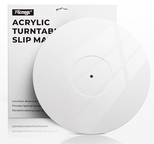 Facmogu 3mm White Acrylic Turntable Slipmat, 12In Vinyl Record Player Mats, Antistatic & Anti Vibration Record Platter Slip-Mat, Phonograph LP Record Mat, Reduce Noise & Tighter Bass Quality Slipmat