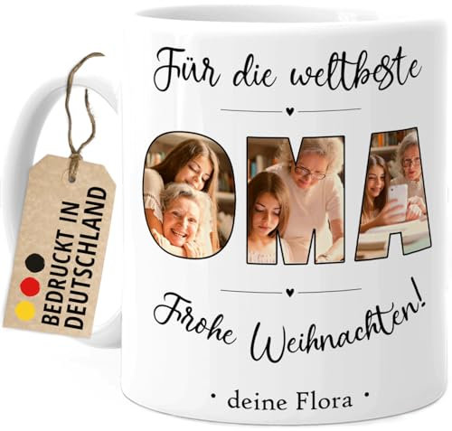 Tassenliebling® Oma Tasse mit Fotos personalisiert - Fototasse mit eigenen Bildern selbst gestalten - Oma Geschenk zum Geburtstag, Muttertag, Weihnachten für die beste Oma