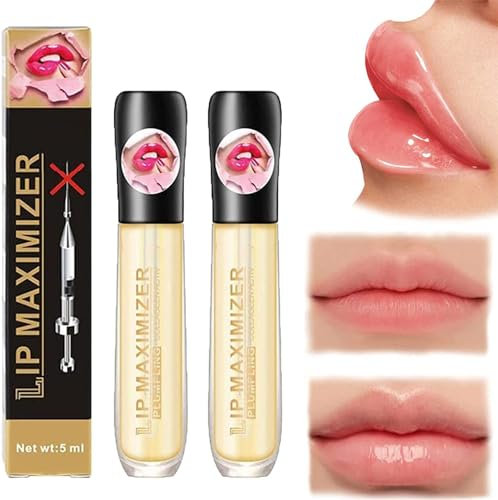 2PCS Lip Plumper - Lip Maximizer Hyaluronic Lip Plumper,Vitamin E Lip Plumping Serum,Lip Plumping Serum Instant Lip Filler, Plumping Lip Oil Lip Enhancer Plumper Lip Care Serum