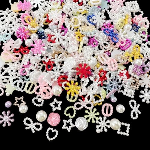3D Pearl Nail Charms, 400 Pcs Colorful Love Heart Star Bows Nail Art Charms Nail Pearls Nail Art Decorations Nail Gems Accessories for Nail Design Jewelry Accessories DIY Crafts